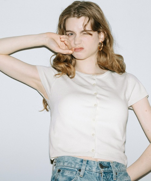 coca（coca）（コカ）の「フロントボタンニットトップス（ニット/セーター・レディース・ブルー/ホワイト・L/M/S/XL）」の8枚目の写真