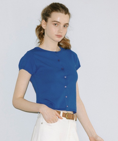 coca（coca）（コカ）の「フロントボタンニットトップス（ニット/セーター・レディース・ブルー/ホワイト・L/M/S/XL）」の10枚目の写真