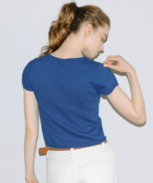 coca（coca）（コカ）の「フロントボタンニットトップス（ニット/セーター・レディース・ブルー/ホワイト・L/M/S/XL）」の11枚目の写真
