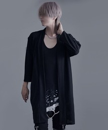 『CavariA/キャバリア』透かし編み7分袖ガウン ストライプショールガウン 7分袖