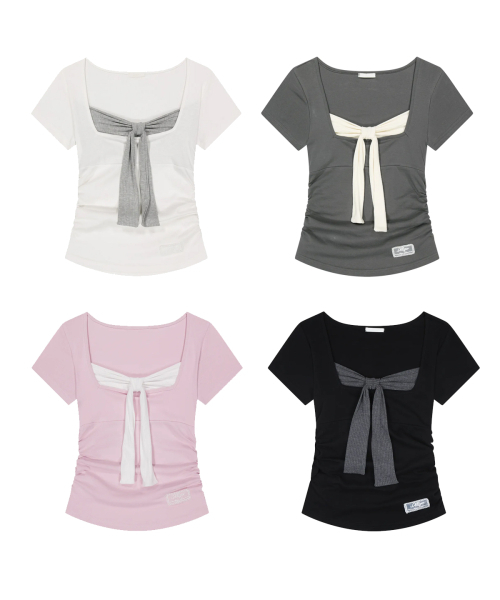 ILLIGO(イリゴ)の「レイヤードリボンタイTシャツチャコール(Tシャツ/カットソー・レディース・その他・OS)」の6枚目の写真