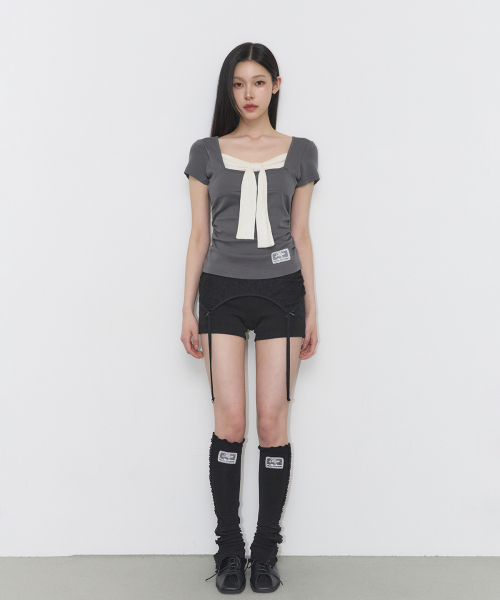 ILLIGO(イリゴ)の「レイヤードリボンタイTシャツチャコール(Tシャツ/カットソー・レディース・その他・OS)」の7枚目の写真