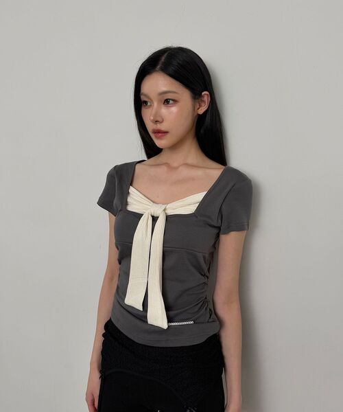 ILLIGO(イリゴ)の「レイヤードリボンタイTシャツチャコール(Tシャツ/カットソー・レディース・その他・OS)」の14枚目の写真