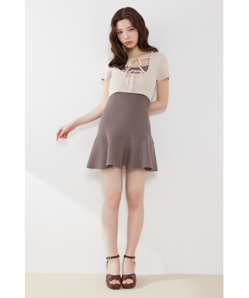 rienda（リエンダ）の「フロントリボンカーデセットニットミニワンピース　春服 夏服（ワンピース・レディース・ブラウン系その他2/ブルー系その他/ベージュ系その他・FREE）」の10枚目の写真