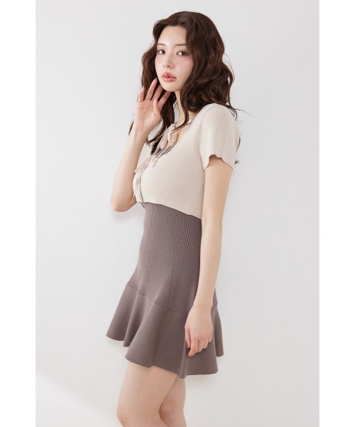 rienda（リエンダ）の「フロントリボンカーデセットニットミニワンピース　春服 夏服（ワンピース・レディース・ブラウン系その他2/ブルー系その他/ベージュ系その他・FREE）」の13枚目の写真