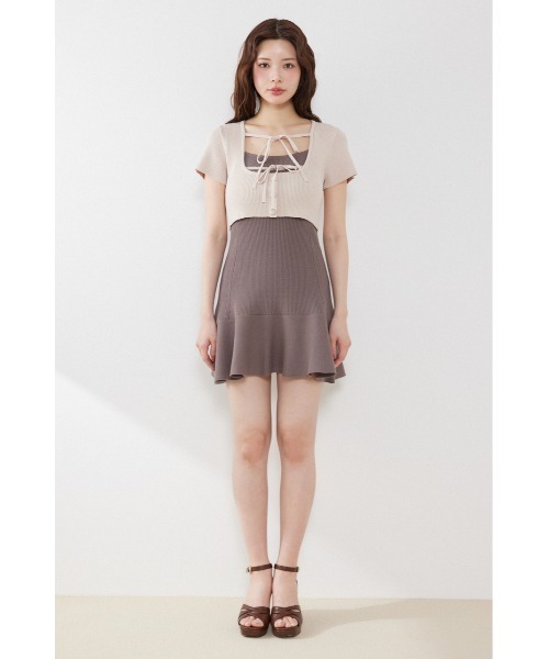 rienda（リエンダ）の「フロントリボンカーデセットニットミニワンピース　春服 夏服（ワンピース・レディース・ブラウン系その他2/ブルー系その他/ベージュ系その他・FREE）」の15枚目の写真