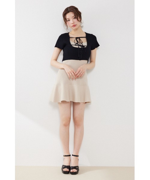 rienda（リエンダ）の「フロントリボンカーデセットニットミニワンピース　春服 夏服（ワンピース・レディース・ブラウン系その他2/ブルー系その他/ベージュ系その他・FREE）」の4枚目の写真
