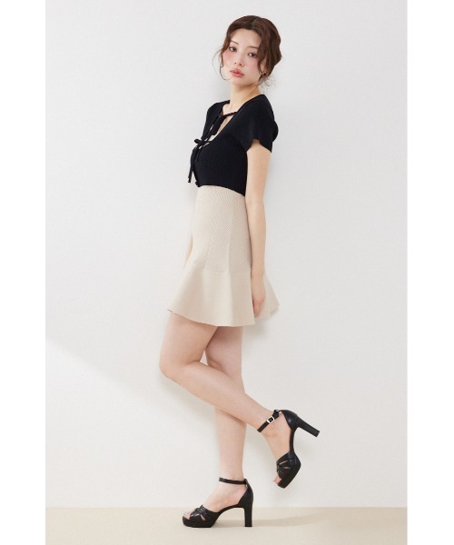 rienda（リエンダ）の「フロントリボンカーデセットニットミニワンピース　春服 夏服（ワンピース・レディース・ブラウン系その他2/ブルー系その他/ベージュ系その他・FREE）」の5枚目の写真