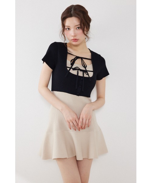 rienda（リエンダ）の「フロントリボンカーデセットニットミニワンピース　春服 夏服（ワンピース・レディース・ブラウン系その他2/ブルー系その他/ベージュ系その他・FREE）」の6枚目の写真