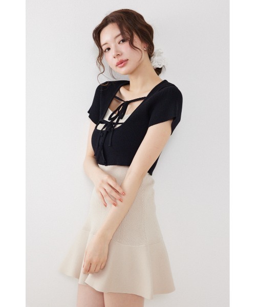 rienda（リエンダ）の「フロントリボンカーデセットニットミニワンピース　春服 夏服（ワンピース・レディース・ブラウン系その他2/ブルー系その他/ベージュ系その他・FREE）」の7枚目の写真