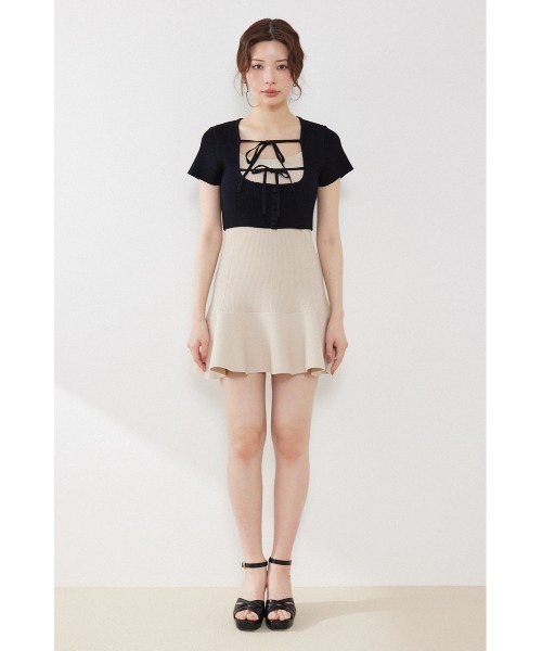 rienda（リエンダ）の「フロントリボンカーデセットニットミニワンピース　春服 夏服（ワンピース・レディース・ブラウン系その他2/ブルー系その他/ベージュ系その他・FREE）」の9枚目の写真