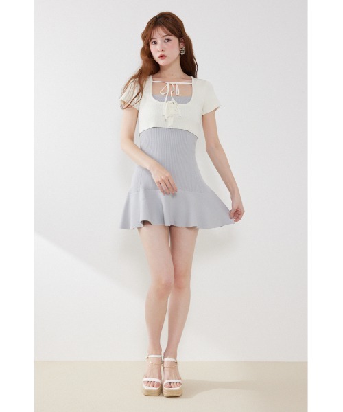 rienda（リエンダ）の「フロントリボンカーデセットニットミニワンピース　春服 夏服（ワンピース・レディース・ブラウン系その他2/ブルー系その他/ベージュ系その他・FREE）」の16枚目の写真