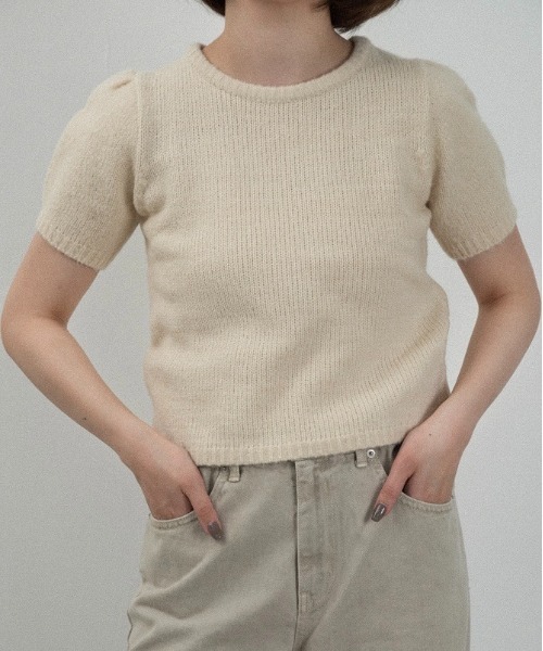 shoulder tuck round neck knit t / ショルダータックラウンドネック