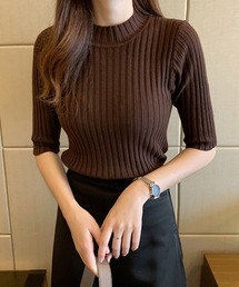 ハイネック5分袖リブニット