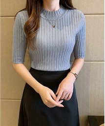 ハイネック5分袖リブニット