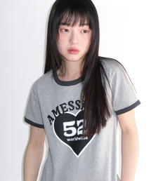 52 HEART RINGER CROP TEE GREY