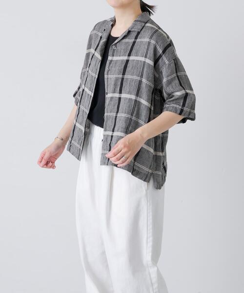 かぐれ(カグレ)の「リネンチェック半袖シャツ(シャツ/ブラウス・レディース・ナチュラル/ブラック・FREE)」の18枚目の写真