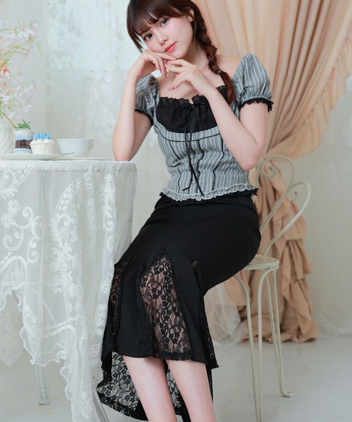 Anely(アネリー)の「Anely レース インバーテッド プリーツ ミモレ丈 タイト スカート(スカート・レディース・ブラック・L/M/S)」の5枚目の写真