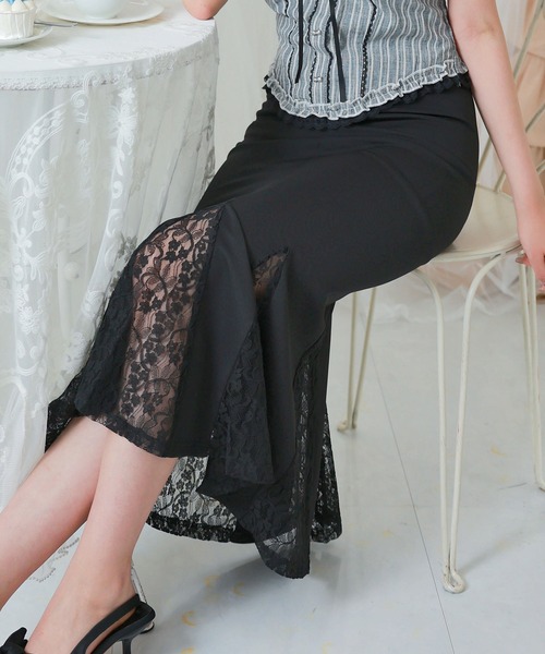 Anely(アネリー)の「Anely レース インバーテッド プリーツ ミモレ丈 タイト スカート(スカート・レディース・ブラック・L/M/S)」の10枚目の写真