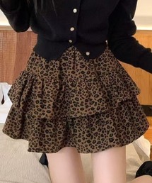ヒョウ柄ティアードミニスカート