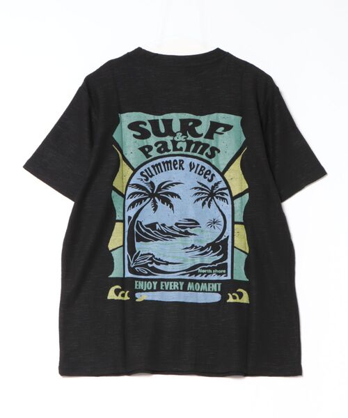 Kahiko(カヒコ)の「【Kahiko】SURF&Palms ビーチリーメンズTシャツ(Tシャツ/カットソー・メンズ・ブラック/ホワイト/ベージュ/グリーン・FREE)」の1枚目の写真