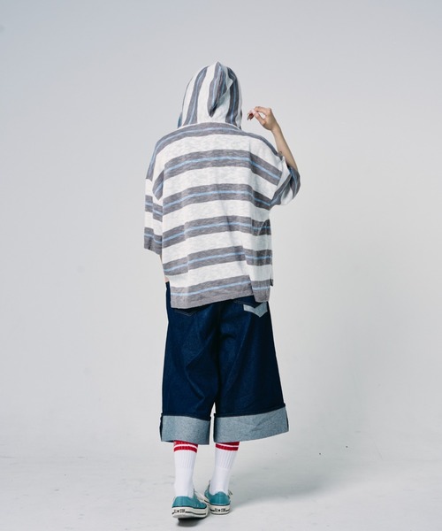 EFFECTEN(エフェクテン)の「【EFFECTEN】Slab knit border half zip hoodie(ニット/セーター・メンズ・ブルー系その他/グレー系その他・MEDIUM/LARGE)」の3枚目の写真
