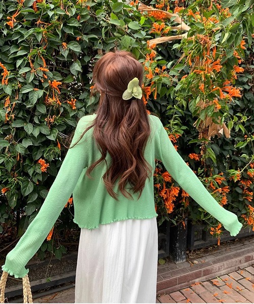 HALEY PESCA(ヘーリーペスカ)の「HALEY PESCA/パステルカラー メロウフリル シアーリブカーディガン(カーディガン/ボレロ・レディース・ピンク/ライトブルー/ブラック/イエロー/グリーン/ホワイト・FREE)」の15枚目の写真