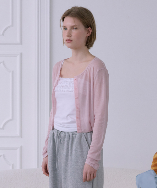 AFTERHOURS(アフターアワーズ)の「SHEER LINE PANEL CARDIGAN (PINK)(カーディガン/ボレロ・レディース・ピンク・FREE)」の1枚目の写真