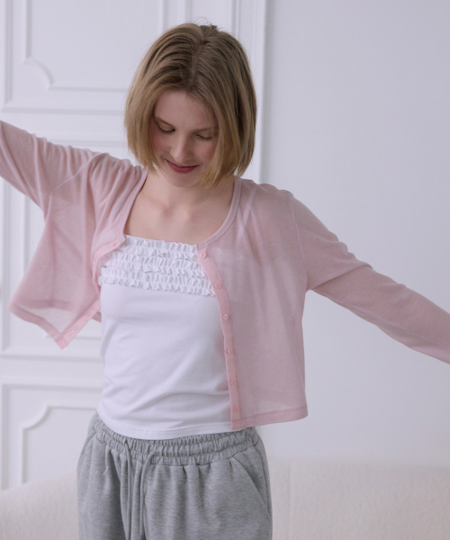 AFTERHOURS(アフターアワーズ)の「SHEER LINE PANEL CARDIGAN (PINK)(カーディガン/ボレロ・レディース・ピンク・FREE)」の3枚目の写真