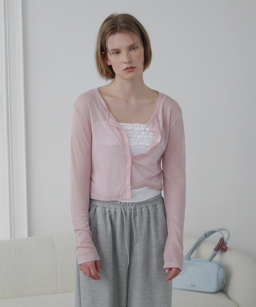 AFTERHOURS(アフターアワーズ)の「SHEER LINE PANEL CARDIGAN (PINK)(カーディガン/ボレロ・レディース・ピンク・FREE)」の5枚目の写真
