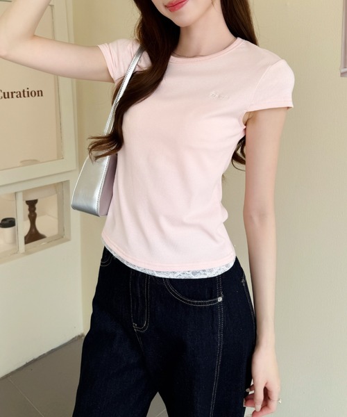 Ada.(エイダ)の「裾 レース ワンポイント ロゴ 刺繍 コンパクト カットソー(Tシャツ/カットソー・レディース・ホワイト/ピンク/グレー/ネイビー・FREE)」の15枚目の写真