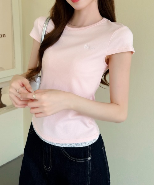 Ada.(エイダ)の「裾 レース ワンポイント ロゴ 刺繍 コンパクト カットソー(Tシャツ/カットソー・レディース・ホワイト/ピンク/グレー/ネイビー・FREE)」の11枚目の写真