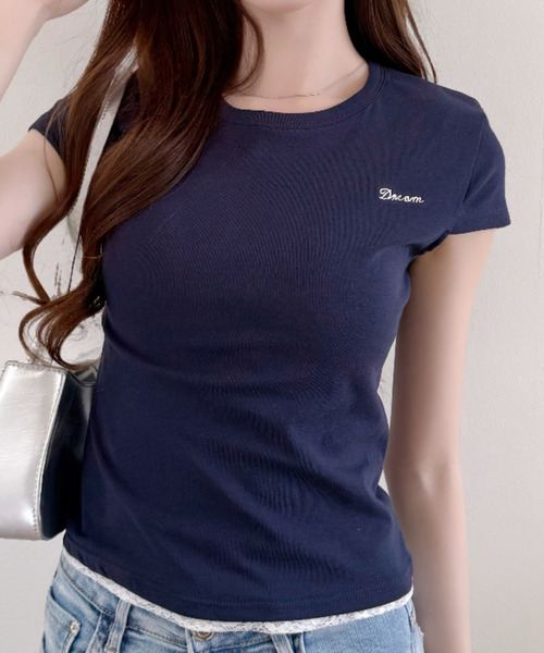 Ada.(エイダ)の「裾 レース ワンポイント ロゴ 刺繍 コンパクト カットソー(Tシャツ/カットソー・レディース・ホワイト/ピンク/グレー/ネイビー・FREE)」の20枚目の写真