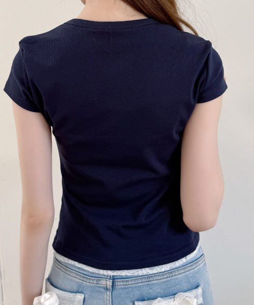 Ada.(エイダ)の「裾 レース ワンポイント ロゴ 刺繍 コンパクト カットソー(Tシャツ/カットソー・レディース・ホワイト/ピンク/グレー/ネイビー・FREE)」の17枚目の写真