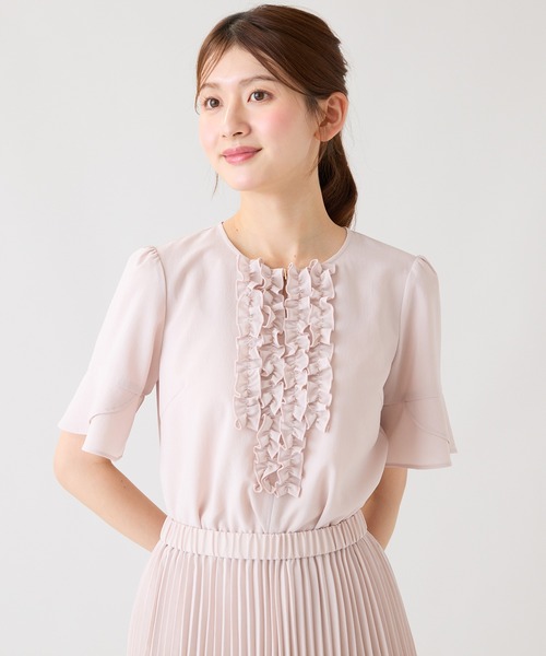 Rose Tiara(ローズティアラ)の「【撥水/通気性◎】フロントフリルブラウス(シャツ/ブラウス・レディース・ピンク/グレー/ブラック・38/42/46)」の4枚目の写真
