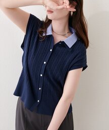 衿付きケーブルノースリカーデ風TOPS