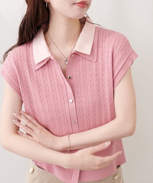 natural couture(ナチュラルクチュール)の「衿付きケーブルノースリカーデ風TOPS(ニット/セーター・レディース・その他1/オフホワイト/ネイビー/ピンク/グレイッシュベージュ/ライトグレー・FREE)」の6枚目の写真