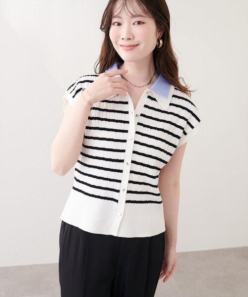 natural couture(ナチュラルクチュール)の「衿付きケーブルノースリカーデ風TOPS(ニット/セーター・レディース・その他1/オフホワイト/ネイビー/ピンク/グレイッシュベージュ/ライトグレー・FREE)」の8枚目の写真