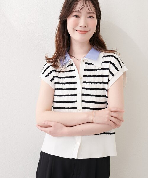 natural couture(ナチュラルクチュール)の「衿付きケーブルノースリカーデ風TOPS(ニット/セーター・レディース・その他1/オフホワイト/ネイビー/ピンク/グレイッシュベージュ/ライトグレー・FREE)」の9枚目の写真