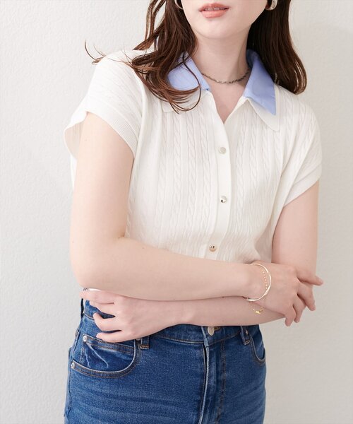natural couture(ナチュラルクチュール)の「衿付きケーブルノースリカーデ風TOPS(ニット/セーター・レディース・その他1/オフホワイト/ネイビー/ピンク/グレイッシュベージュ/ライトグレー・FREE)」の13枚目の写真