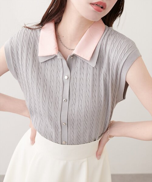 natural couture(ナチュラルクチュール)の「衿付きケーブルノースリカーデ風TOPS(ニット/セーター・レディース・その他1/オフホワイト/ネイビー/ピンク/グレイッシュベージュ/ライトグレー・FREE)」の18枚目の写真