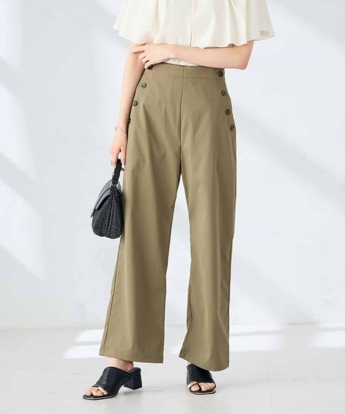 a.v.v(アーヴェヴェ)の「【洗える】コットンライクワイドパンツ(その他パンツ・レディース・カーキ/アイボリー・40/38)」の1枚目の写真