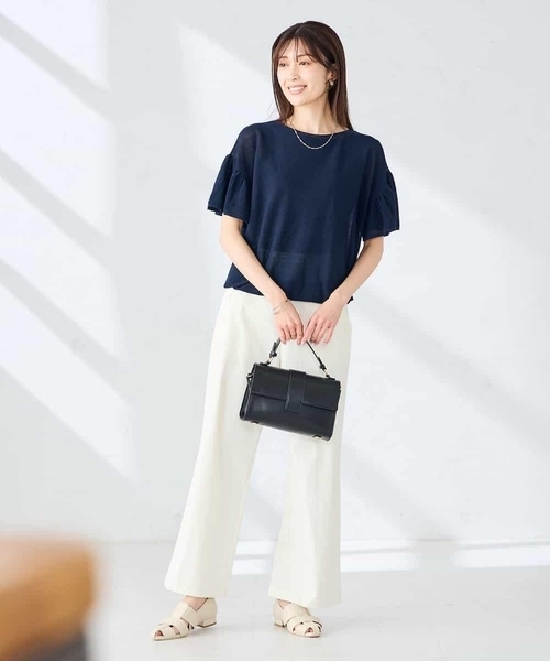 a.v.v(アーヴェヴェ)の「【洗える】コットンライクワイドパンツ(その他パンツ・レディース・カーキ/アイボリー・40/38)」の17枚目の写真
