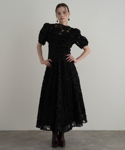 atlo(アトロ)の「ミモレ丈&袖あり フォーマル パフスリーブ パールボタン ノースリーブ セレモニー 結婚式二次会 パーティードレス オケージョンドレス お呼ばれ 同窓会成人式(ドレス・レディース・グレー/ブラック/イエロー・M/L/S)」の14枚目の写真