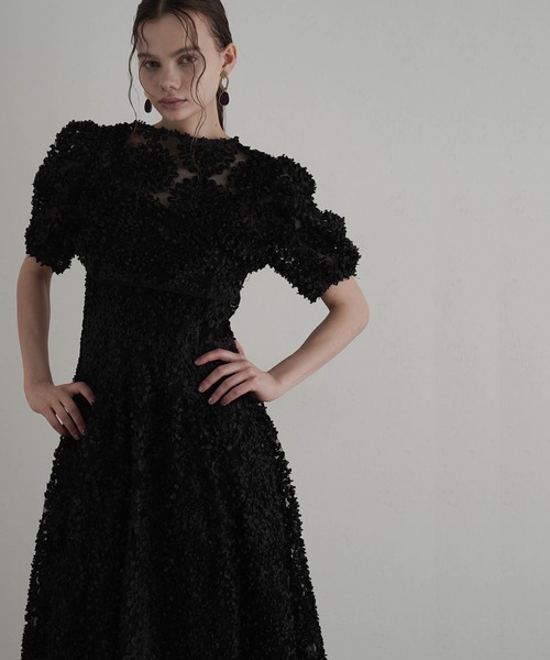 atlo(アトロ)の「ミモレ丈&袖あり フォーマル パフスリーブ パールボタン ノースリーブ セレモニー 結婚式二次会 パーティードレス オケージョンドレス お呼ばれ 同窓会成人式(ドレス・レディース・グレー/ブラック/イエロー・M/L/S)」の19枚目の写真