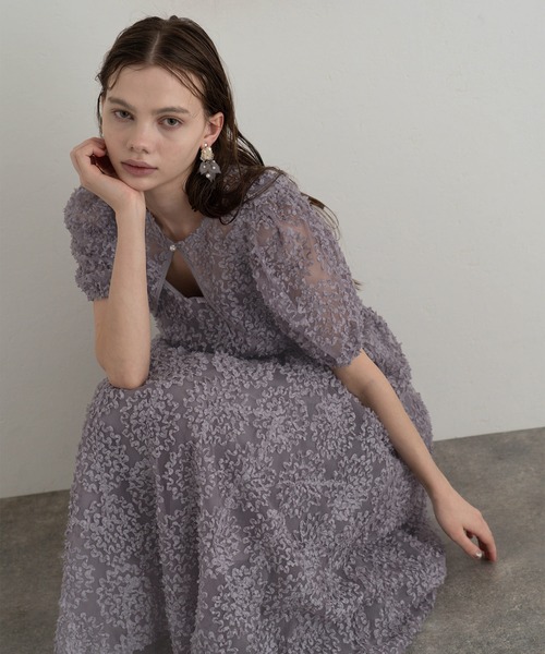 atlo(アトロ)の「ミモレ丈&袖あり フォーマル パフスリーブ パールボタン ノースリーブ セレモニー 結婚式二次会 パーティードレス オケージョンドレス お呼ばれ 同窓会成人式(ドレス・レディース・グレー/ブラック/イエロー・M/L/S)」の5枚目の写真