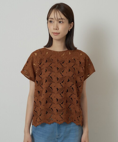UNTITLED(アンタイトル)の「【セットアップ可/品のある透け感】リーフレースブラウス(シャツ/ブラウス・レディース・ダークブラウン/ブラック/オフホワイト・00/02/04)」の21枚目の写真