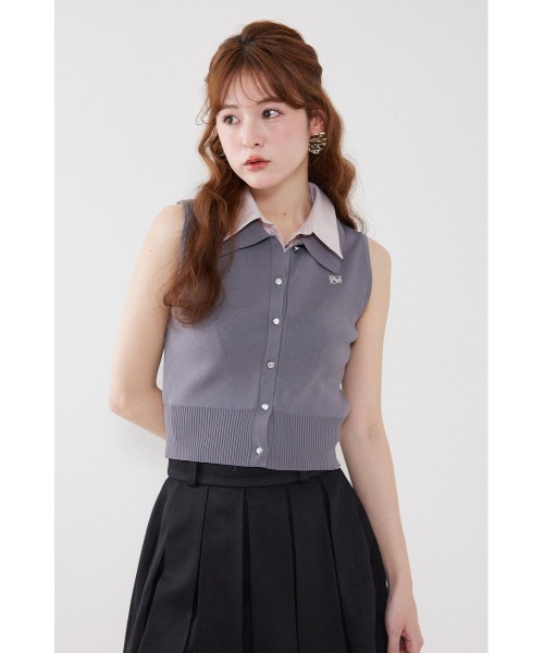 rienda(リエンダ)の「シャツレイヤードライクニットベスト 夏服(ニット/セーター・レディース・ブラック/グレー/ライトイエロー/ブルー・FREE)」の18枚目の写真