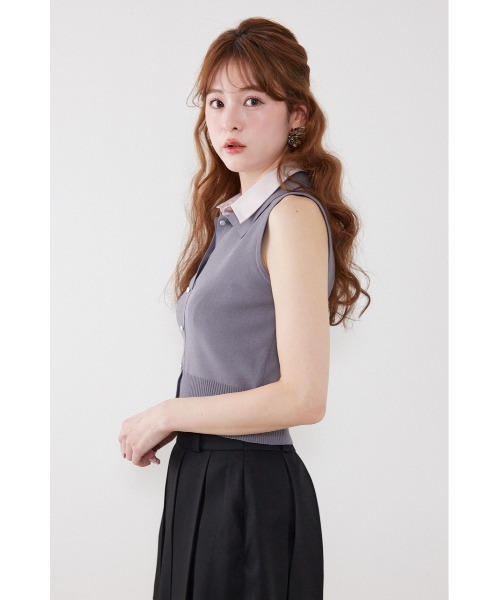 rienda(リエンダ)の「シャツレイヤードライクニットベスト 夏服(ニット/セーター・レディース・ブラック/グレー/ライトイエロー/ブルー・FREE)」の19枚目の写真