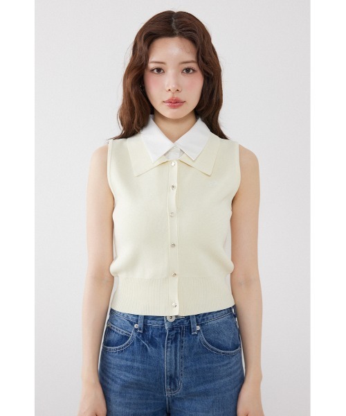 rienda(リエンダ)の「シャツレイヤードライクニットベスト 夏服(ニット/セーター・レディース・ブラック/グレー/ライトイエロー/ブルー・FREE)」の6枚目の写真